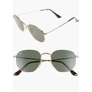 Ray-Ban 51 mm Hexagonal Flat Lens Sunglasses Metal Gold/Green